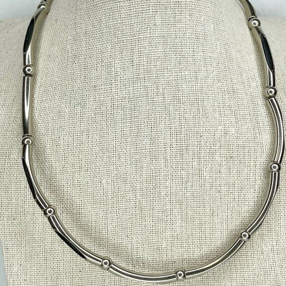 Silver Tone Curve Beaded Cord Necklace - Picture 4 of 5